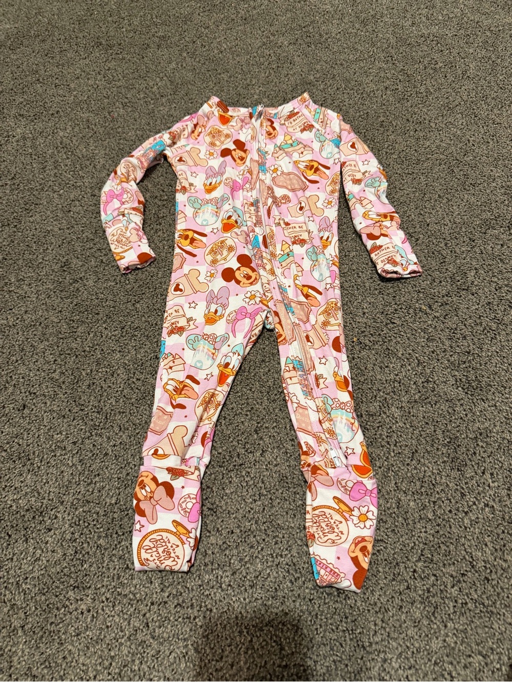 Disney Pink Girls' Printed Character Footed One-Piece Pajama